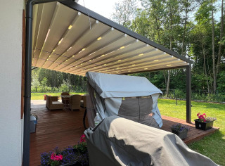 Pergola RTS 3 modułowa 10.0m x 5.5m, punktowe oświetlenie LED.