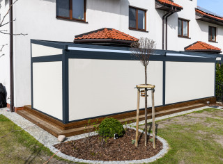 Pergola materiałowa, tkaninowa Lubas premium z zabudową boczną Warszawa 9.jpg